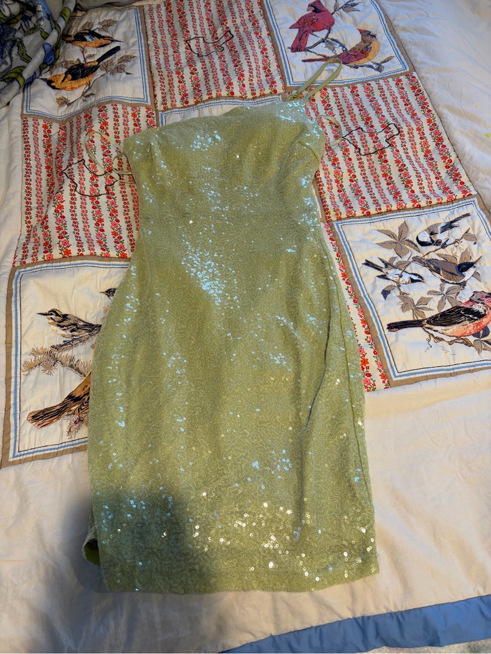 Windsor Light Green Sequin Spaghetti-Strap Mini Dress